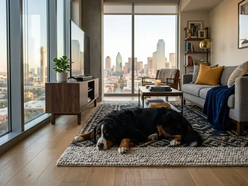 Large breed dog relaxing in a Dallas apartment living room