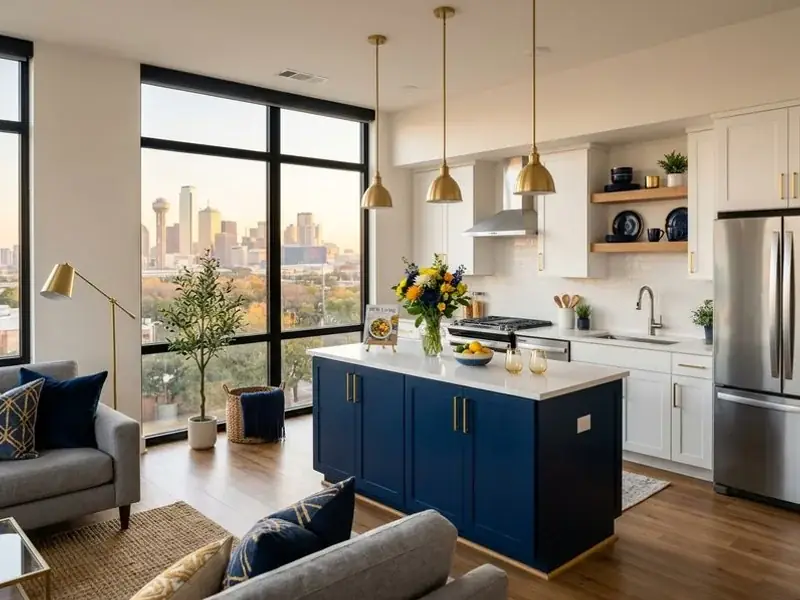 Modern Dallas-Fort Worth garden-style apartment interior with open floor plan