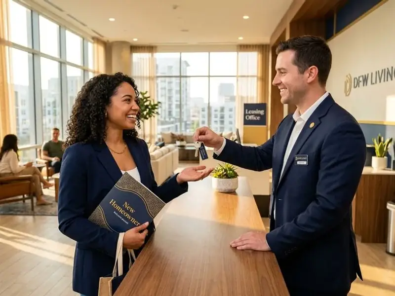 Renter receiving apartment keys after background-friendly approval in Dallas