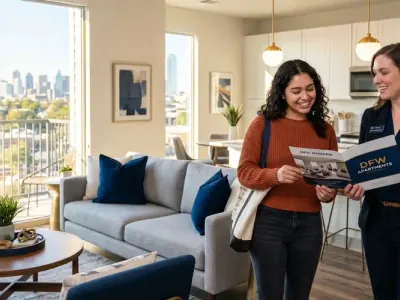 First-time renter touring a DFW apartment with a leasing agent