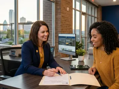 Apartment locator reviewing rental history with a renter
